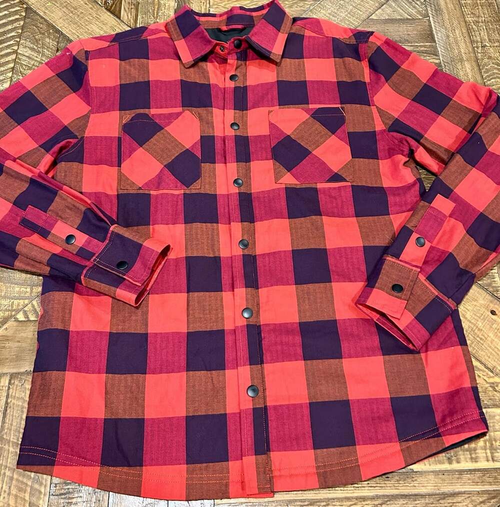 Ocean & Coast Lined Plaid Flannel Shirt Size L Red Black Buffalo Check